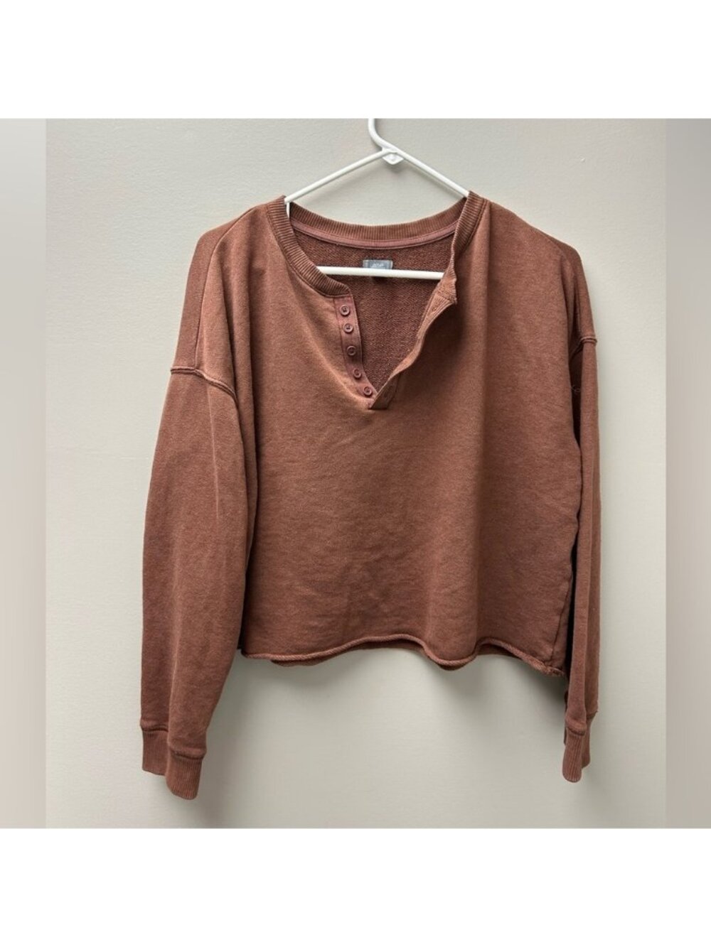 Aerie Brown Cropped‎ Button Up Crewneck